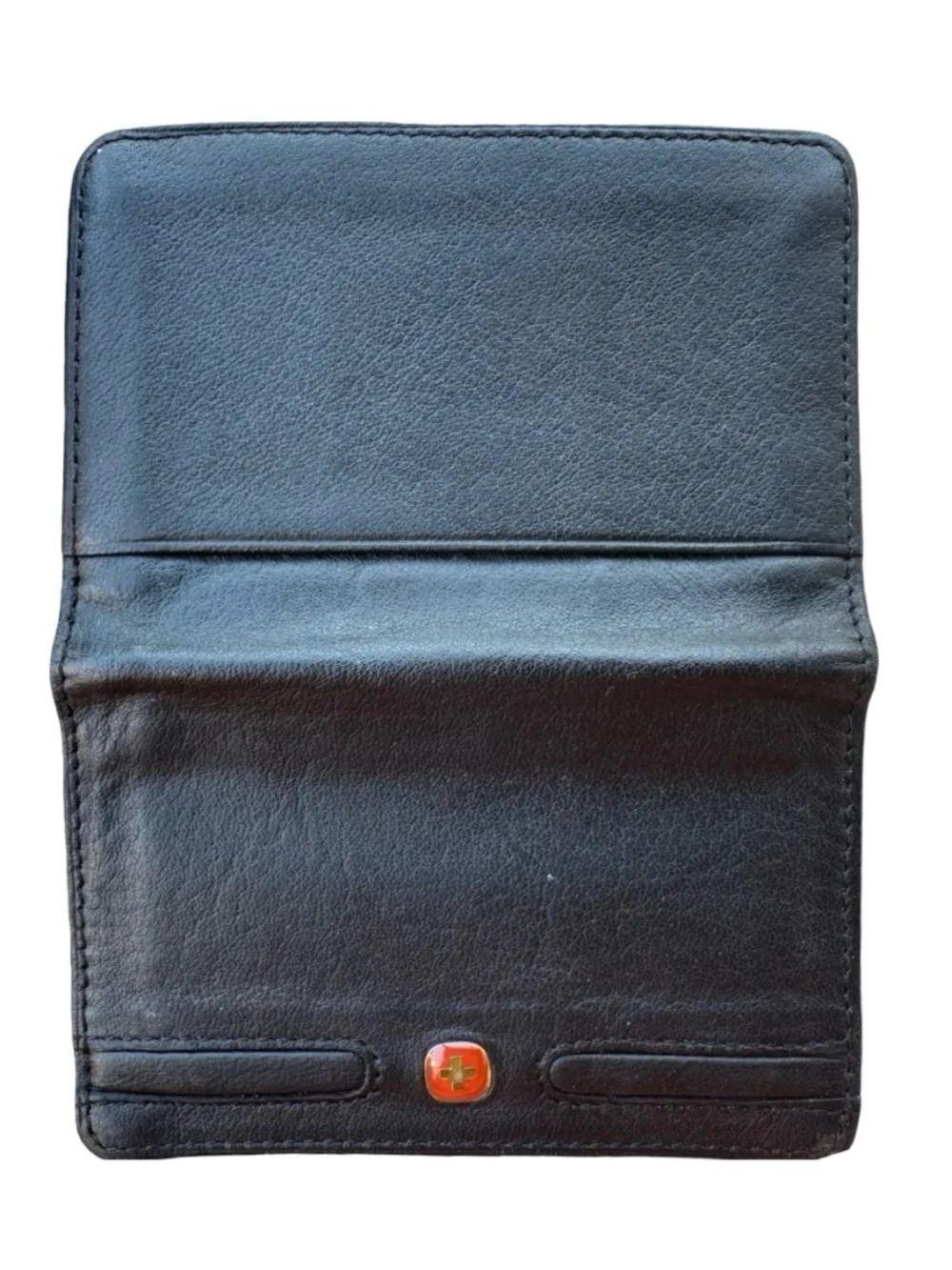 WENGER Black Leather Card Case Wallet 4 1/4”x3” Bifold Mini-Folio Clear ID